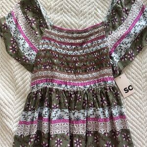 SO Green and Pink Floral Blouse